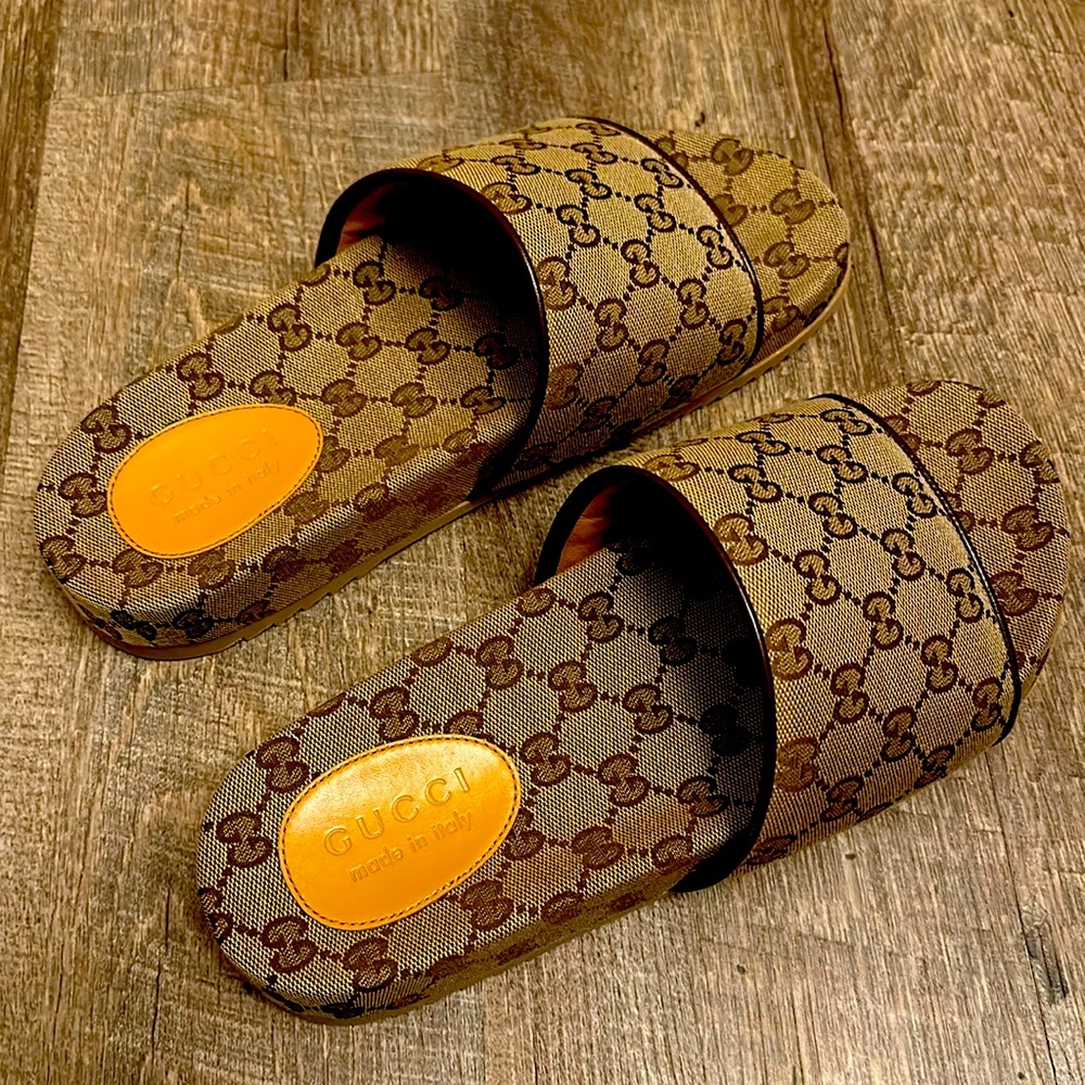 Authentic Gucci Monogram Canvas Sandals Slides